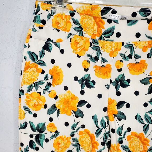 Venus Polka Dot Yellow Floral Print Skinny Leggings Jeans Jeggings Size Medium - Picture 2 of 5